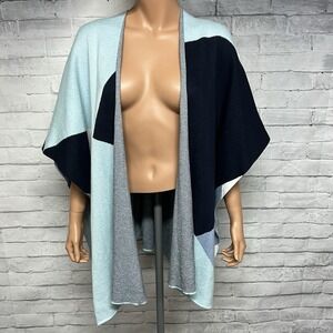 Chicos Ruana S/M Blue Abstract Open Morning Sky Colorblock Layer Pocho Cape